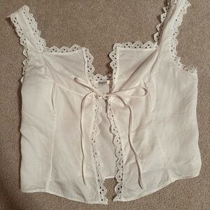 House of CB Amber Lace Trim Top in white.